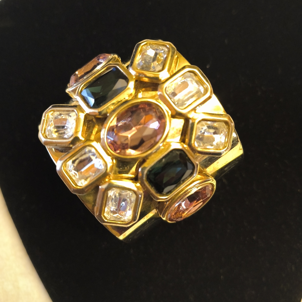 Gold Cuff Bracelet with Multicolor Gemstones